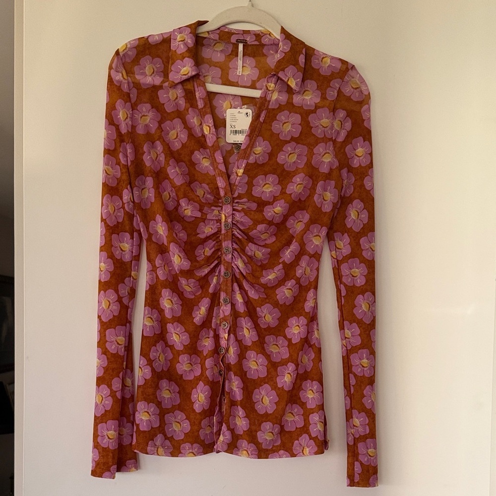 .Free People Lucky Flower Shirt XS NWT - Picture 6 of 15